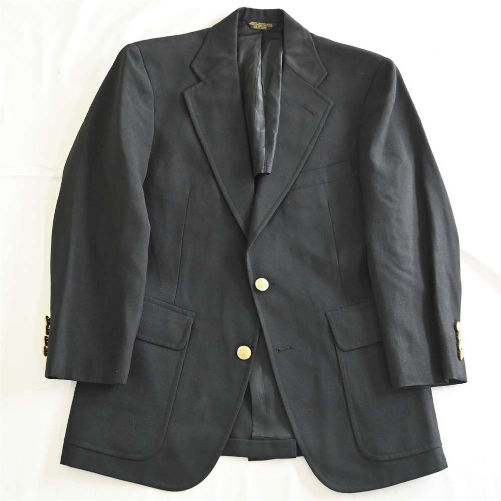 Vtg Gant USA Made 36S Black Hopsack Gold Button Mens Jacket Blazer Sport Coat